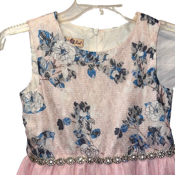 Elegant Pink and Blue Floral Kids Dress - Picture 3 of 12